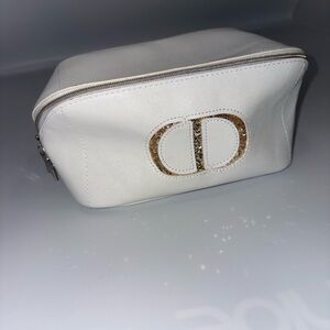 Dior White Cosmetic Bag with Gold Logo